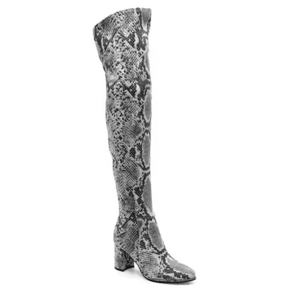 MARC FISHER Boots Womens 6 Black Snake Print Darton Over The Knee‎ Shoes Heeled - Picture 1 of 12